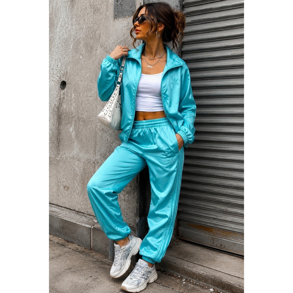 Vintage Adidas Track Suit Set Teal Turquoise Windbreaker Jacket Pants Womens S